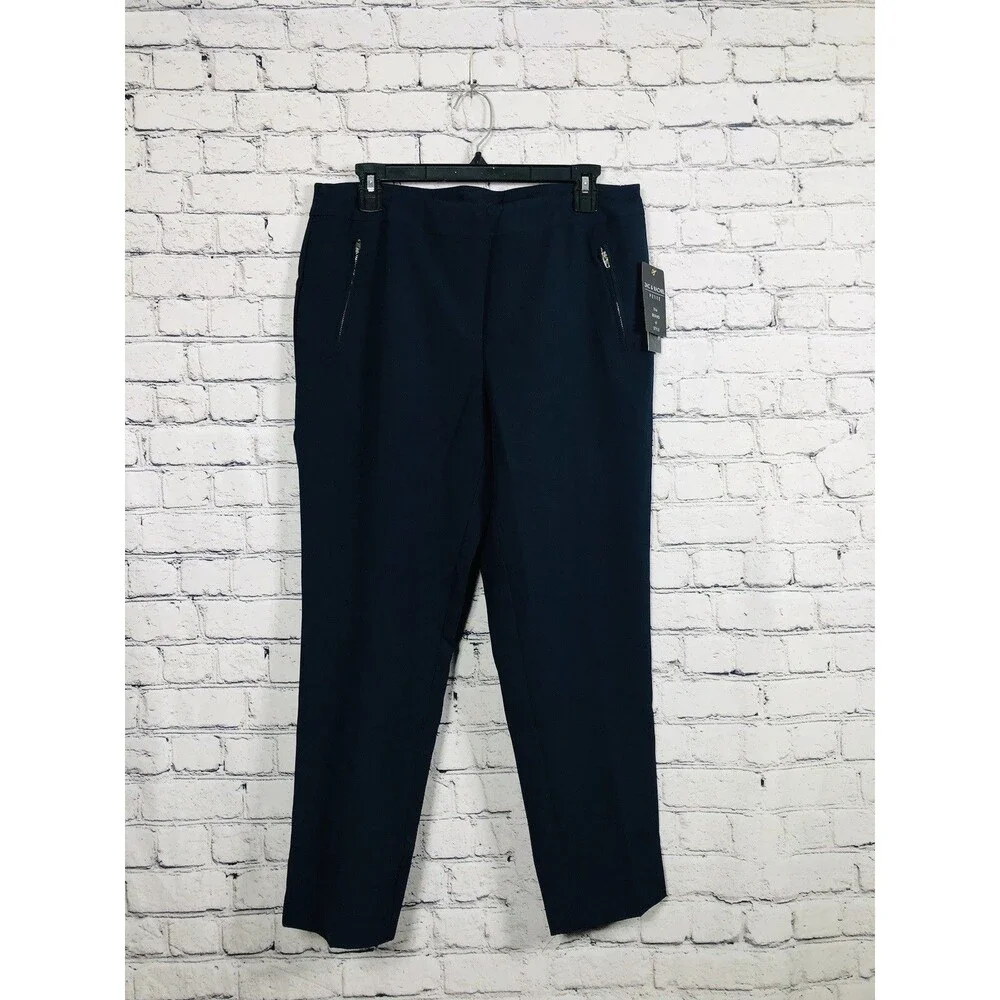 Zac & Rachel Women Petite Dress Pants Navy Blue Zipper Pocket Stretch Size 10P